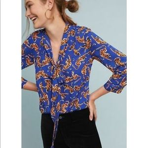 52 conversations leopard tie neck blouse